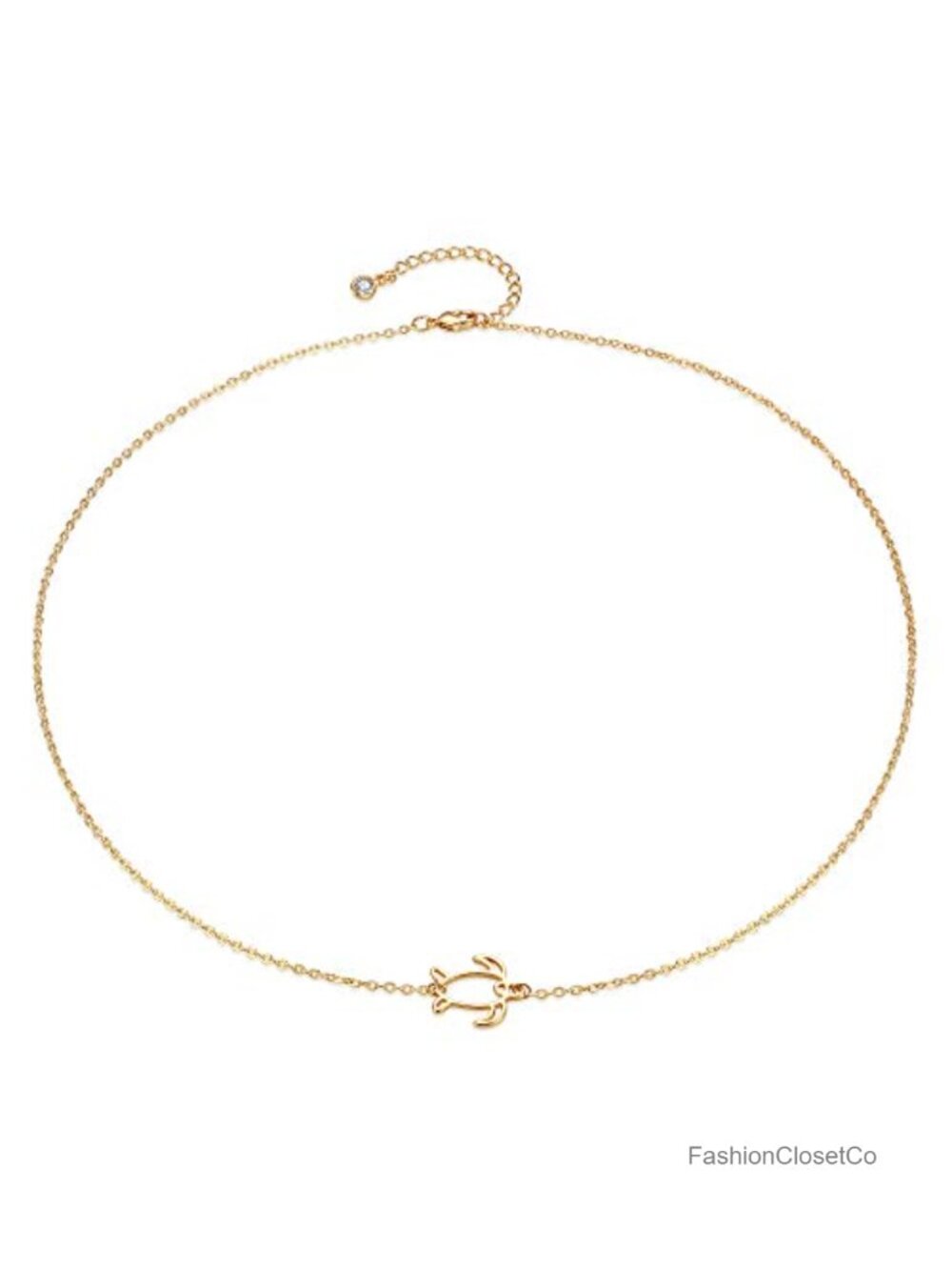 14K Gold Plated Brass Open Sea Turtle Pendant Necklace for Women